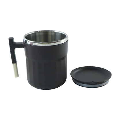 Wukusy Apex Compact Coffee Mug 300ml in matte black with handle and lid, showcasing a sleek and modern design.