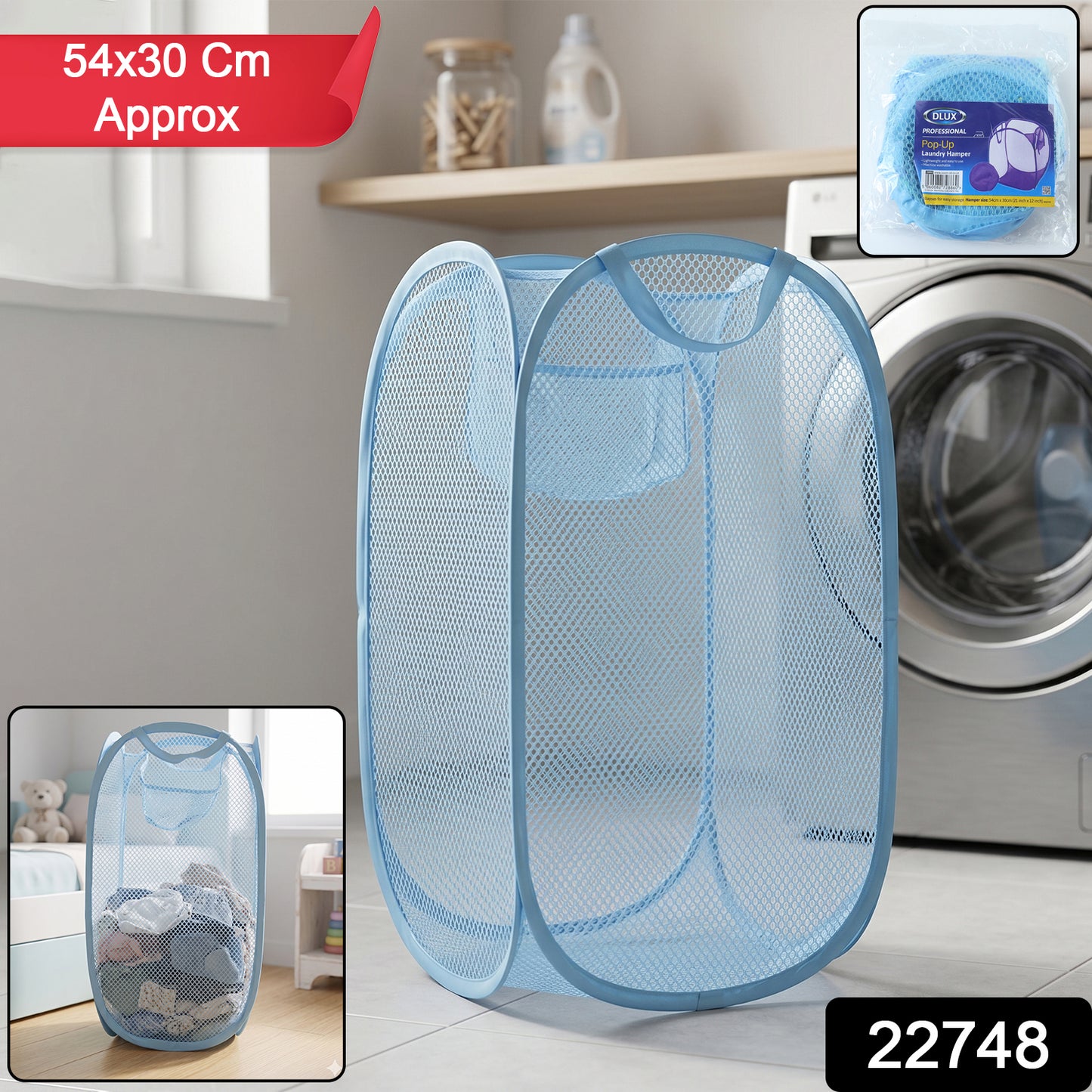Large Mesh Pop Up Laundry Basket Clothes Storage Hamper (1 Pc 54x30cm)