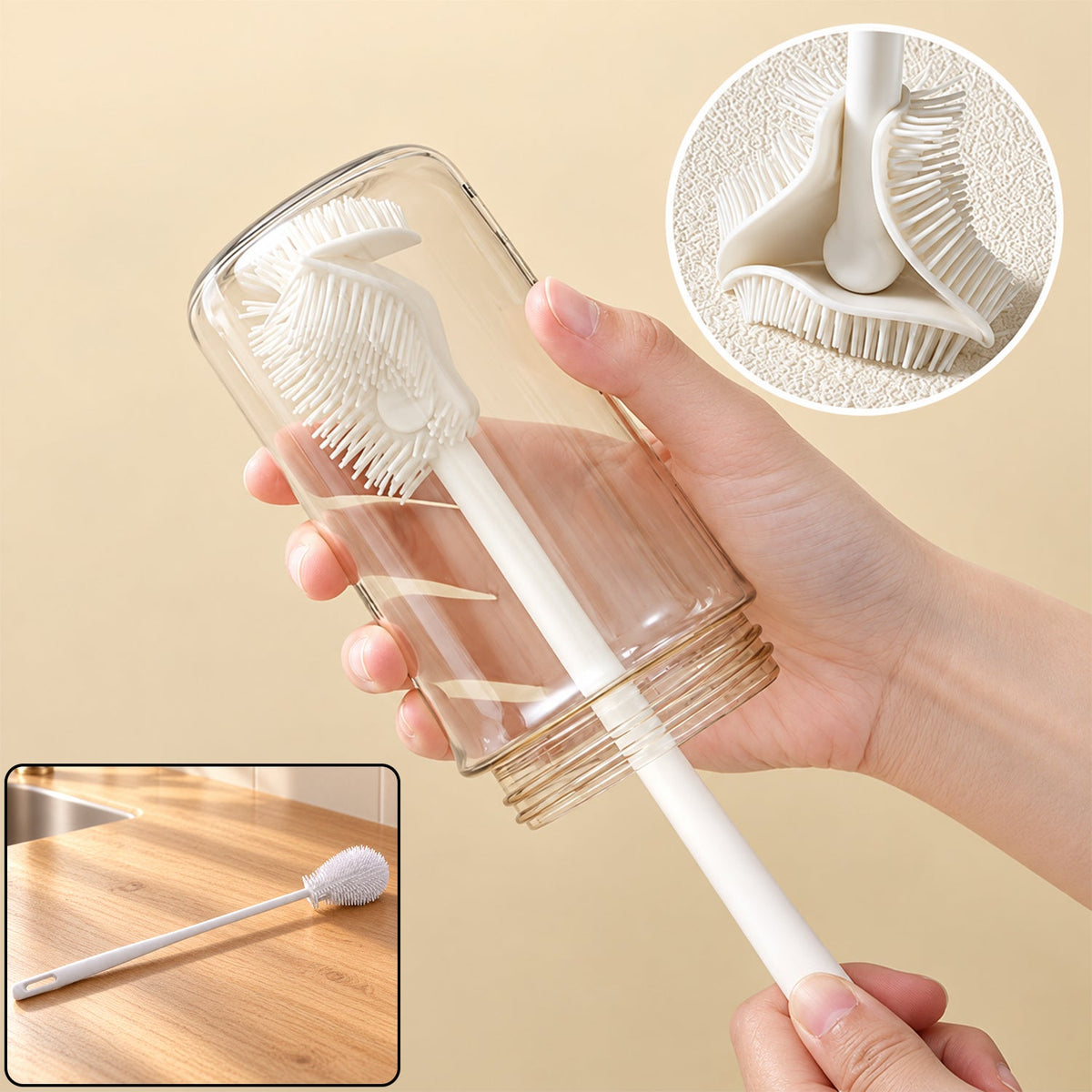 Wukusy silicone cleaning brush with flexible bristles for cups and bottles, kitchen cleaning tool, 1-piece.