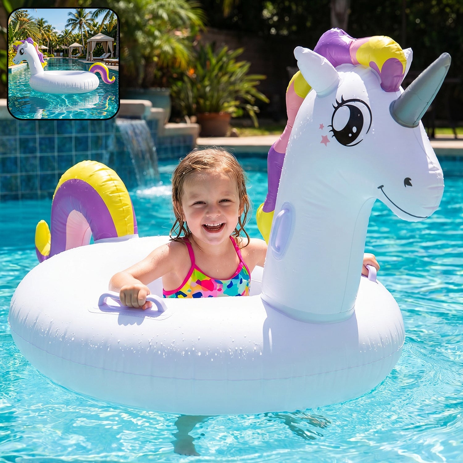 Kids Inflatable Unicorn Swim Ring Pool Float With Safety Handles  1 Pc