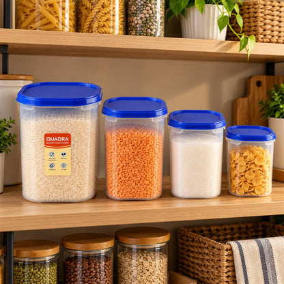 Set of four Wukusy plastic food storage containers with lids, ideal for kitchen organization and food preservation.