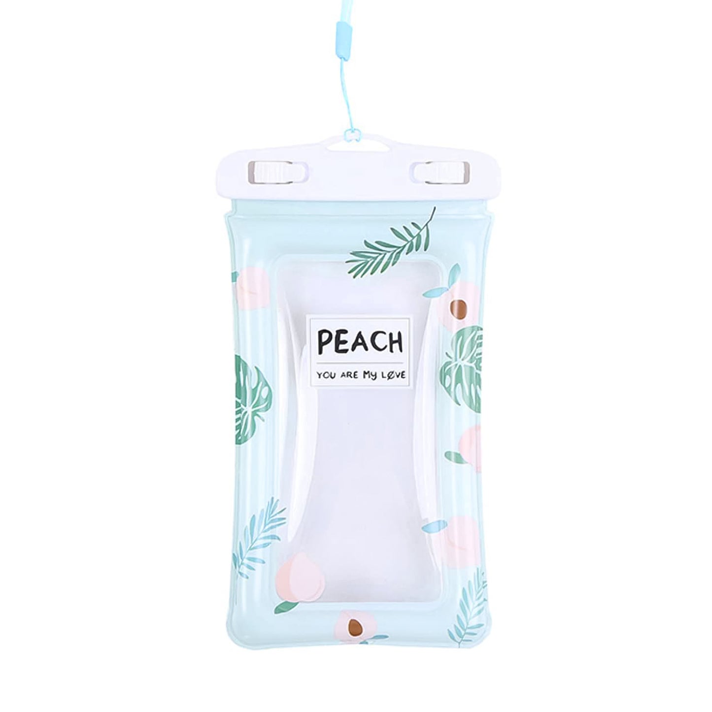 Transparent waterproof mobile pouch with peach tint and neck strap by Wukusy, designed for secure phone protection.