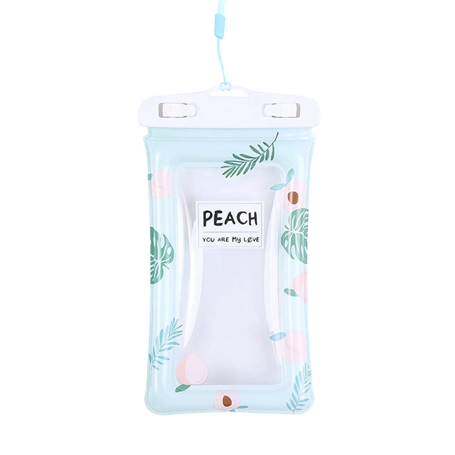Transparent waterproof mobile pouch with peach tint and neck strap by Wukusy, designed for secure phone protection.