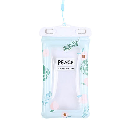 Transparent waterproof mobile pouch with peach tint and neck strap by Wukusy, designed for secure phone protection.