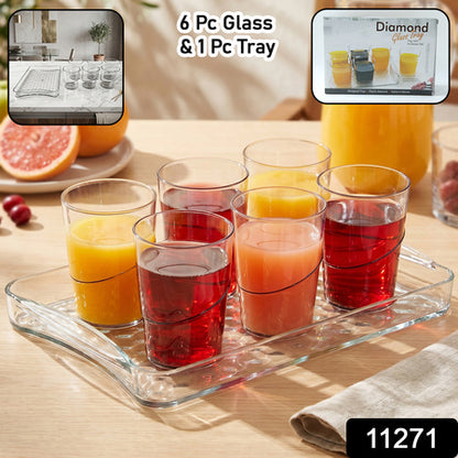 Premium Glass Serving Set (6 Glass With 1 Tray)