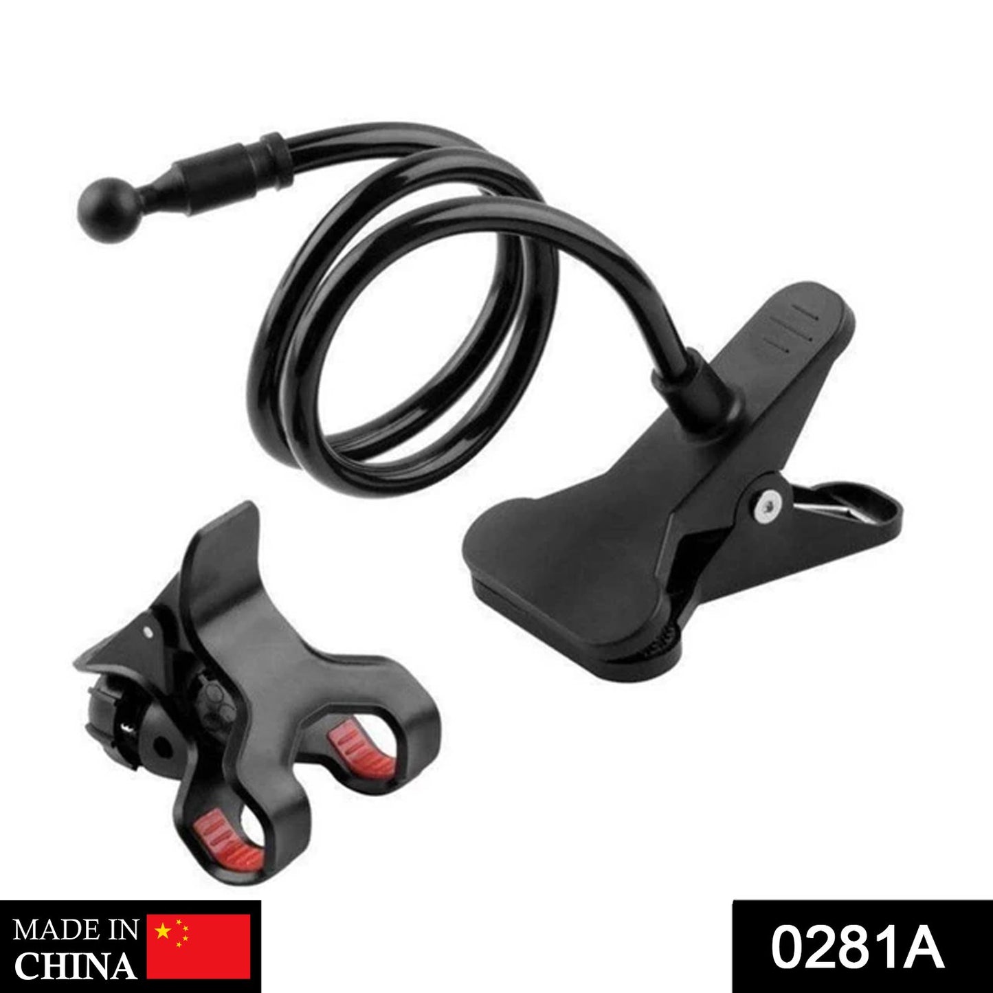 Wukusy 360-degree flexible metal lazy stand bracket for mobile devices, foldable and portable, shown holding a smartphone.