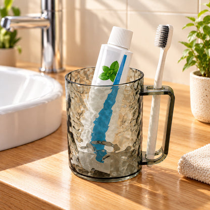 Textured Plastic Drinking Mug With Handle For Bathroom And Home Use (1 Pc)