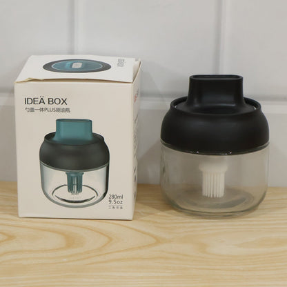 Round Glass Jar Oil Dispenser With Brush 280 Ml For Cooking And Kitchen Use (1 Pc)
