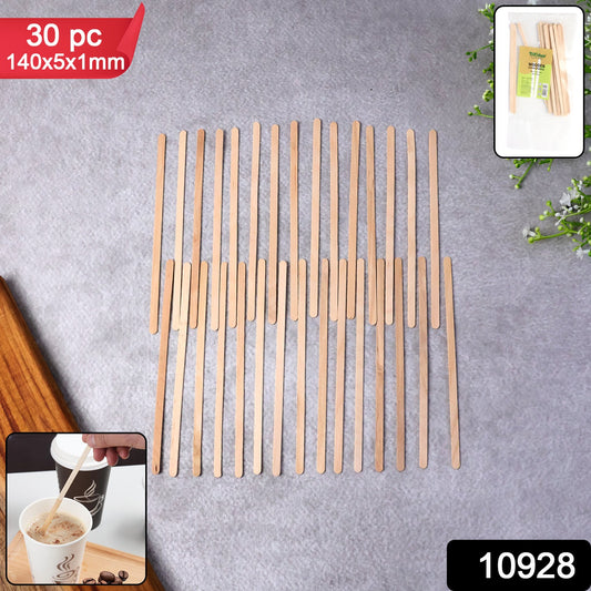 Wukusy Freshee wooden coffee stirrers, 30-pack, 14.051 mm length, ideal for home and kitchen coffee making.