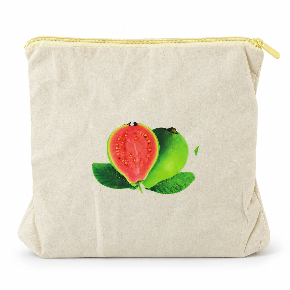 Wukusy reusable cotton fruit and vegetable storage bag with zip, 29x28.5 cm, shown holding fresh produce.
