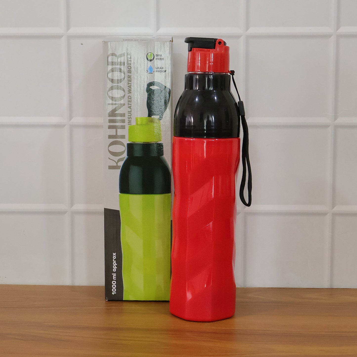 Wukusy 1000ml plastic sports water bottle with a screw-on lid and ergonomic design, suitable for active use.