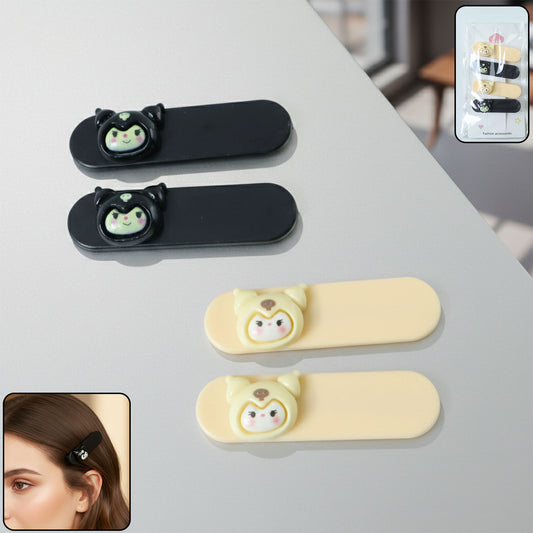 Set of four Wukusy cute cartoon character decorative hair clips, colorful and playful accessories for kids' hairstyles.