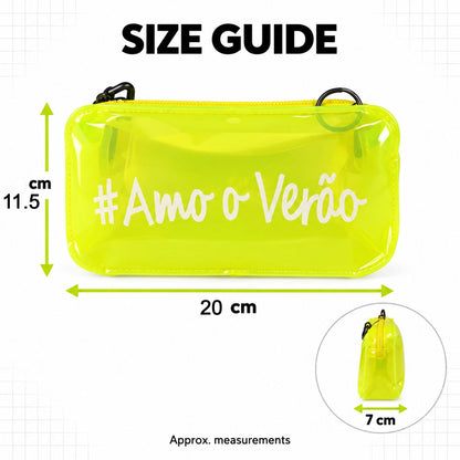 Clear PVC crossbody bag with adjustable strap and zipper, measuring 20x11 cm, by Wukusy.