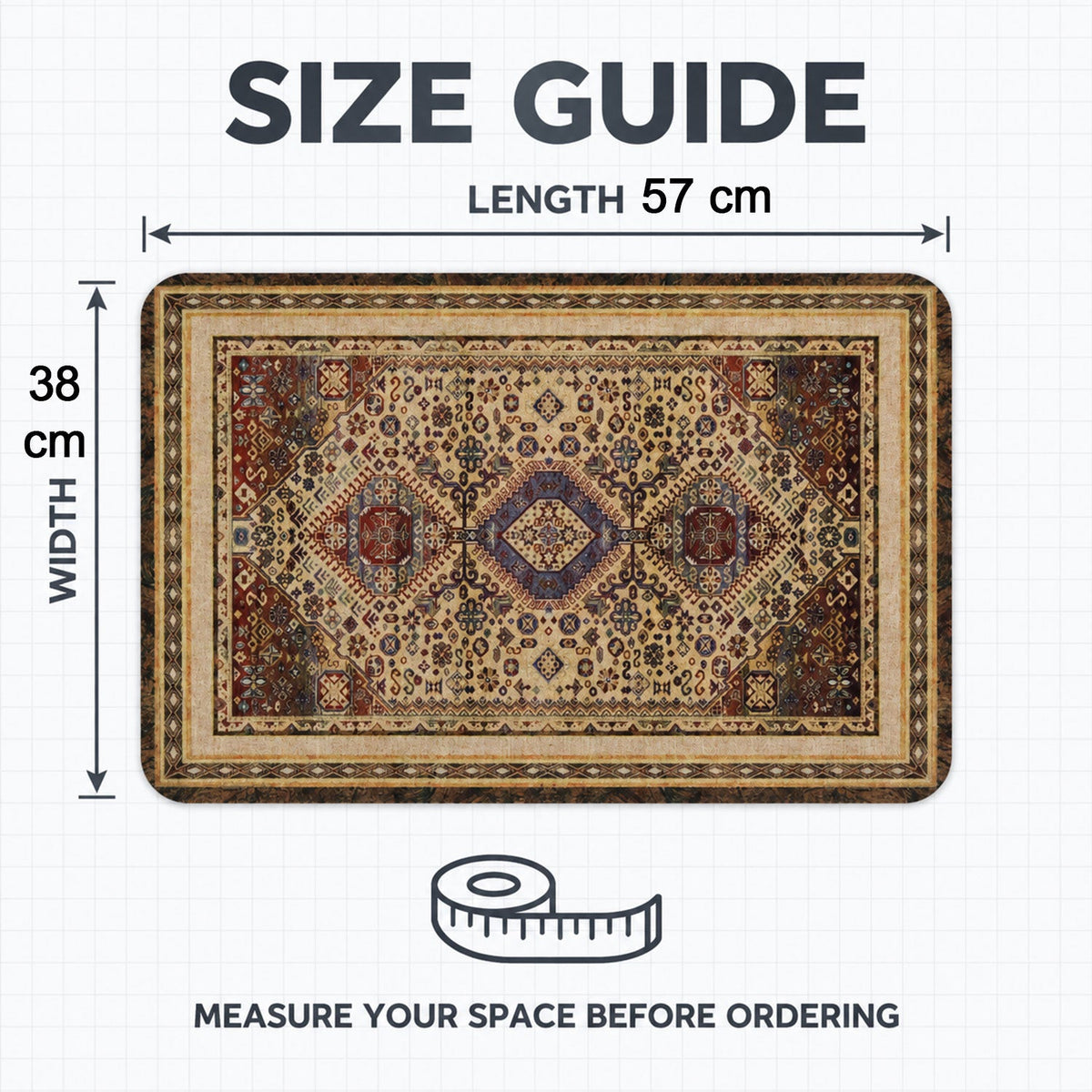 Wukusy traditional print decorative floor mat for home entryway, 57x38 cm, featuring intricate patterns and vibrant colors.
