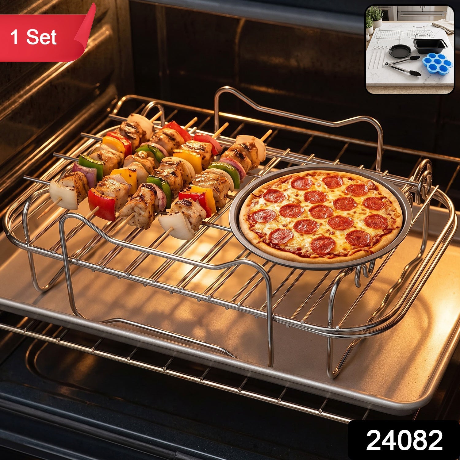 Complete Air Fryer Accessories Combo With Racks Pans Tongs And Skewers (1 Set)