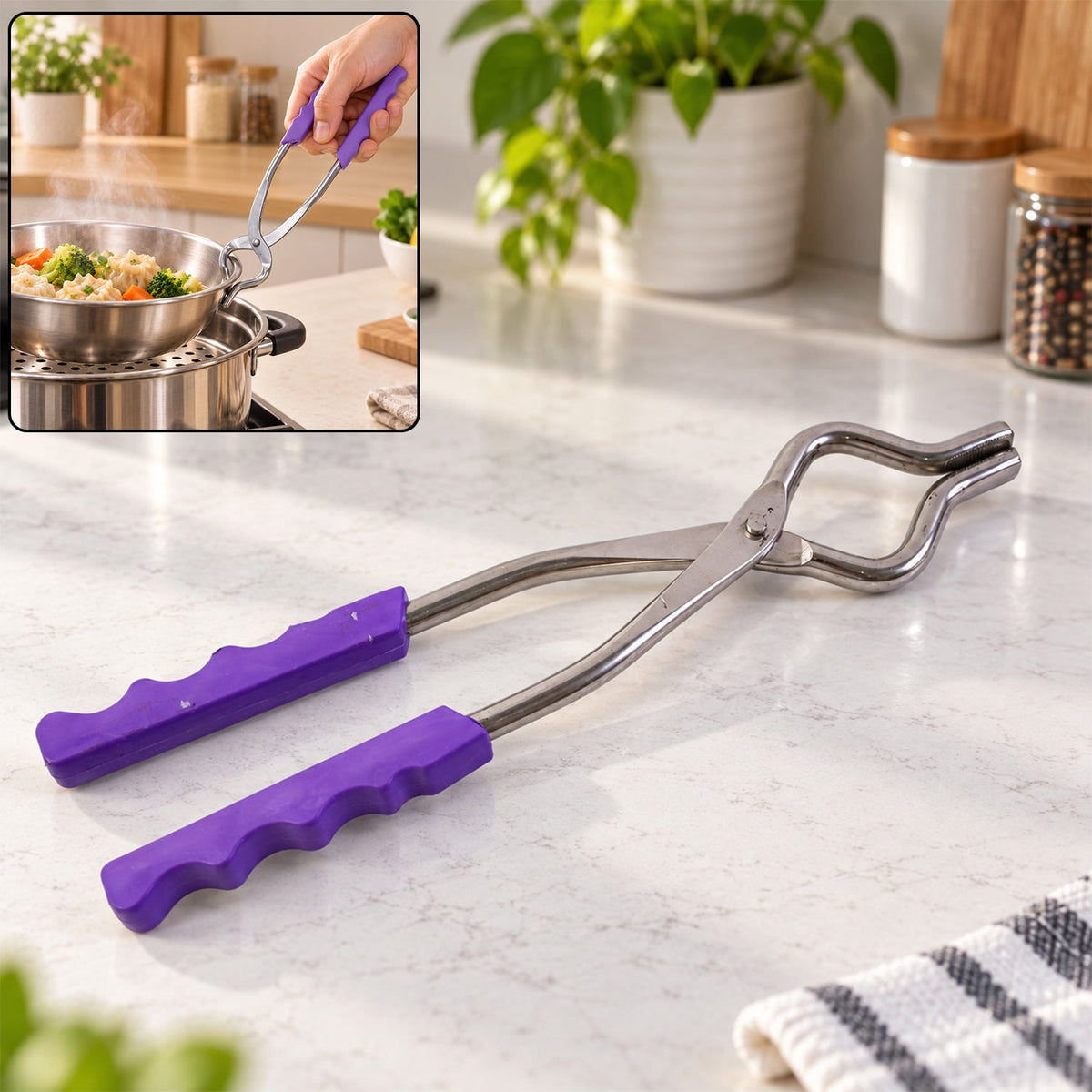 Wukusy stainless steel Sansi pakkad with plastic grip, 26 cm kitchen tool, ideal for cooking and food handling tasks