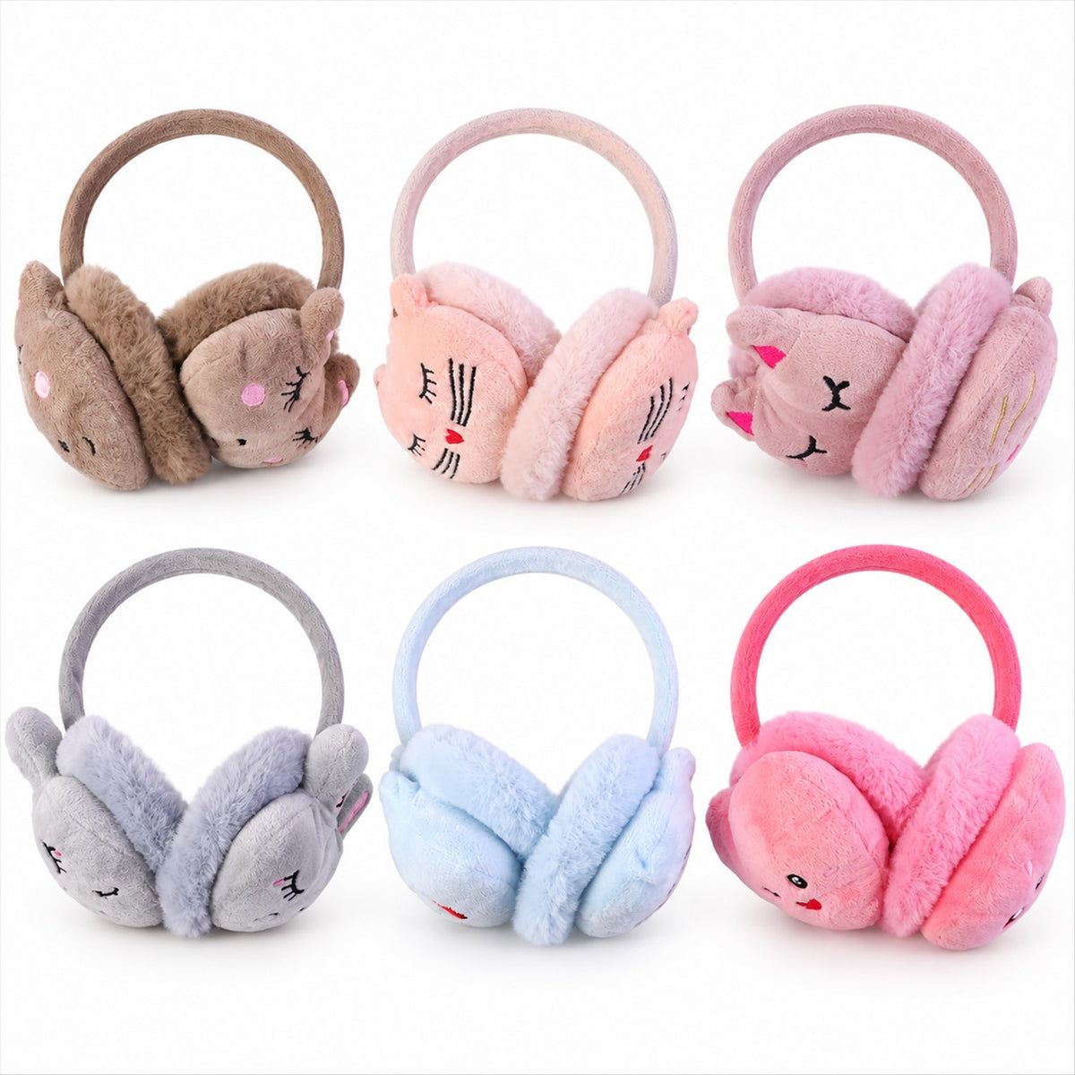 Wukusy plush winter ear muffs with colorful animal face designs, soft and warm for cold weather comfort.