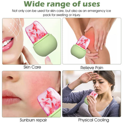 Wukusy 7234 Ice Face Roller with silicone ice mold and cleansing brush for facial massage, reducing puffiness and shrinking pores.