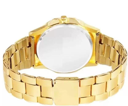 Golden stone-studded diamond wrist watch for men and boys from Drpshippr's men's collection, showcasing a luxurious design.