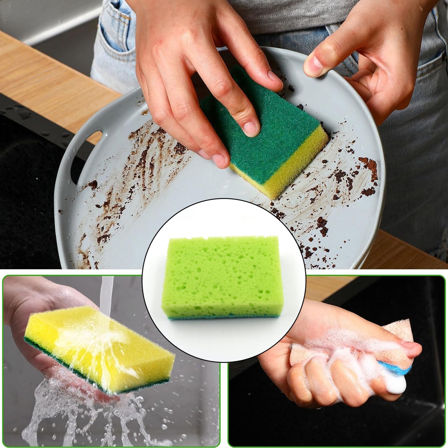 Wukusy medium 2-in-1 scratch scrub sponge for dishwashing, furniture cleaning, with high friction resistance for kitchen and household use