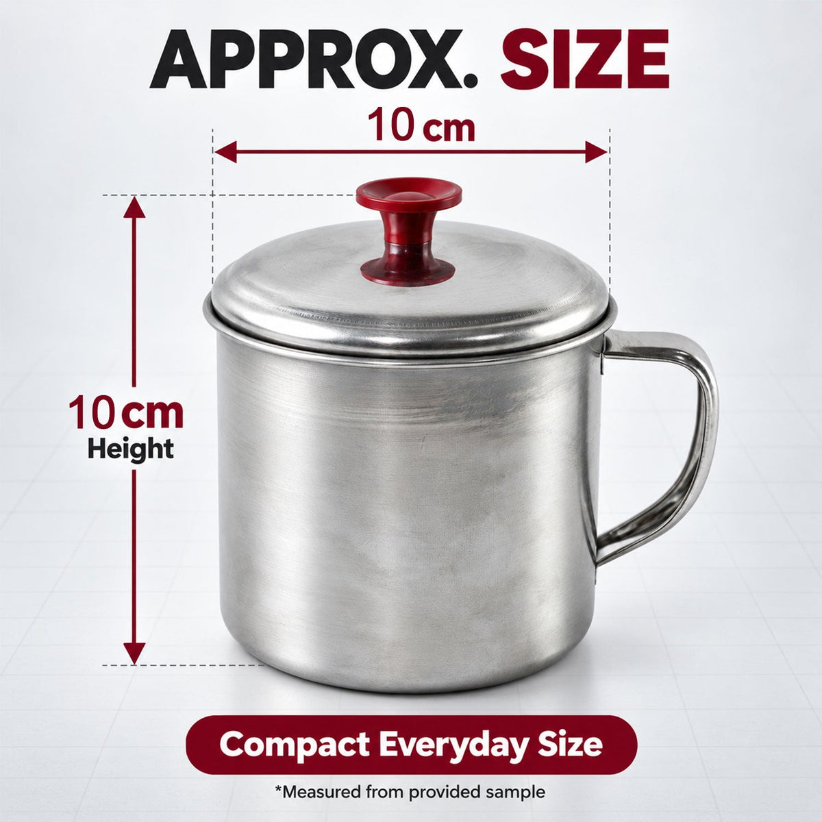 Wukusy stainless steel tea and coffee mug with handle and lid, showcasing a sleek, durable design suitable for hot beverages.