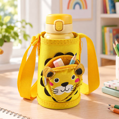 Kids Water Bottle Carrier Sling Pouch Bag With Strap Cute Animal Design (1 Pc)