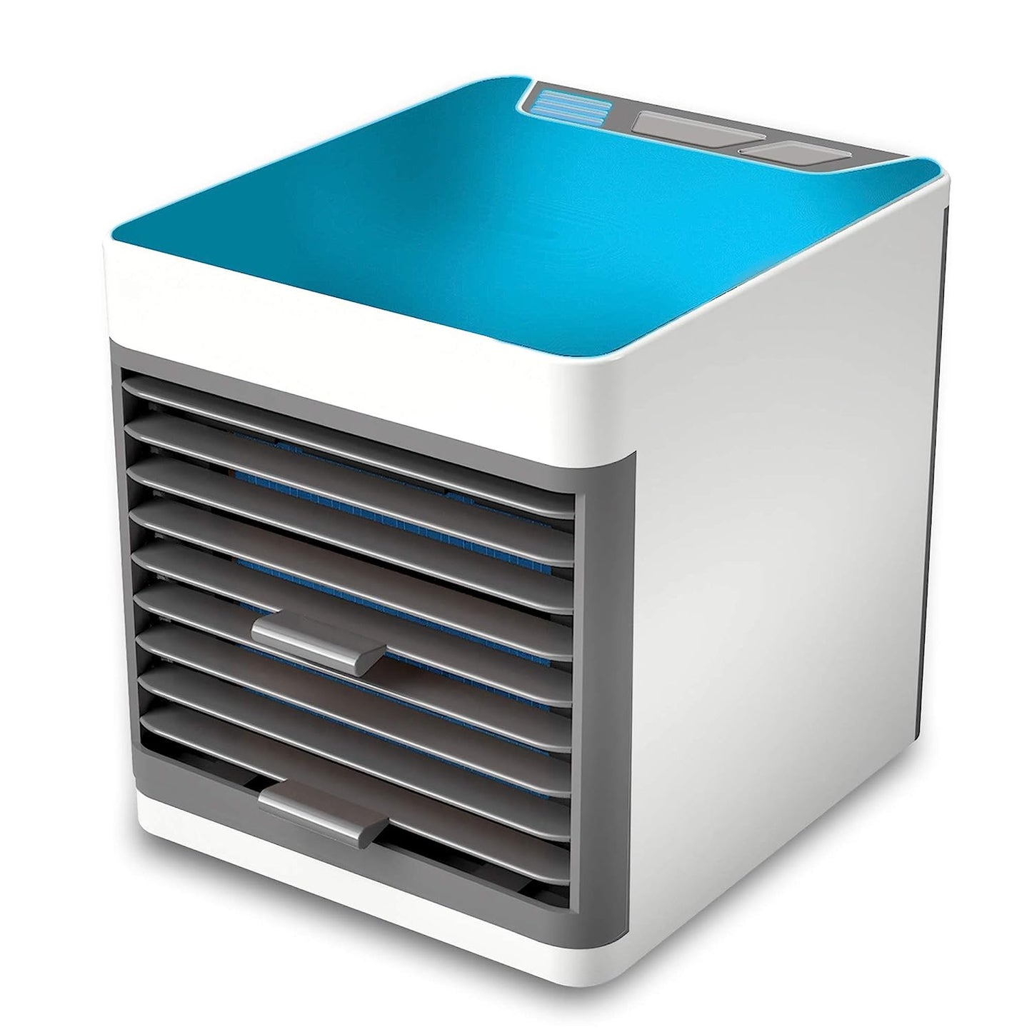 Wukusy 1464 mini portable air cooler with LED light, compact personal space cooler, easy water fill, ideal for home or office.