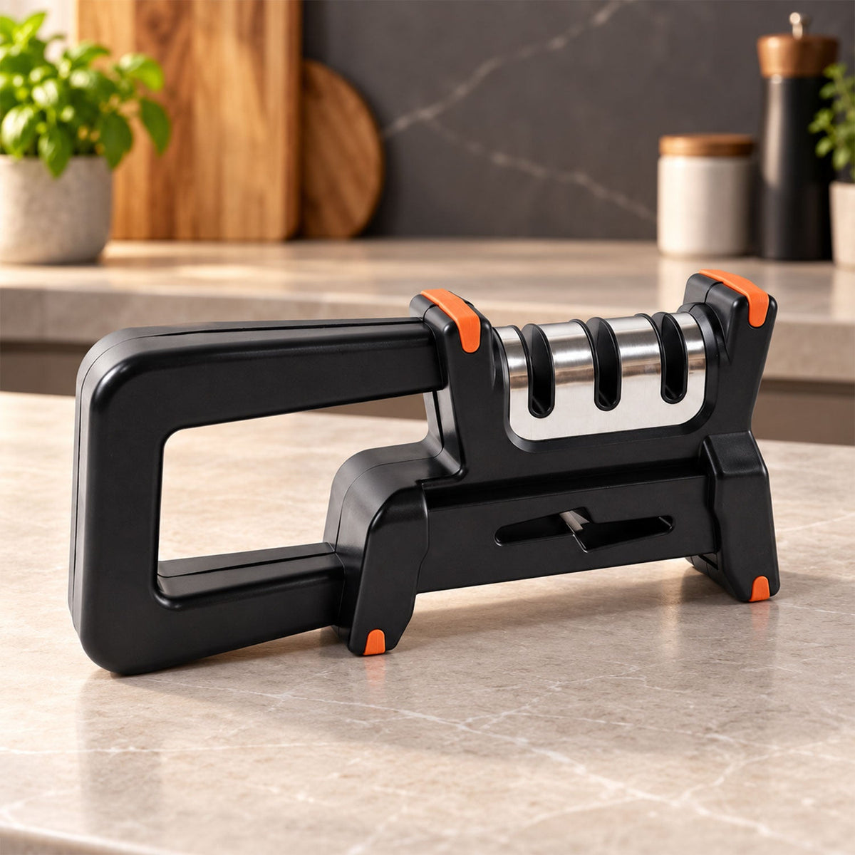 Manual Metal Knife Sharpener With 3 Stage System And Ergonomic Non Slip Handle