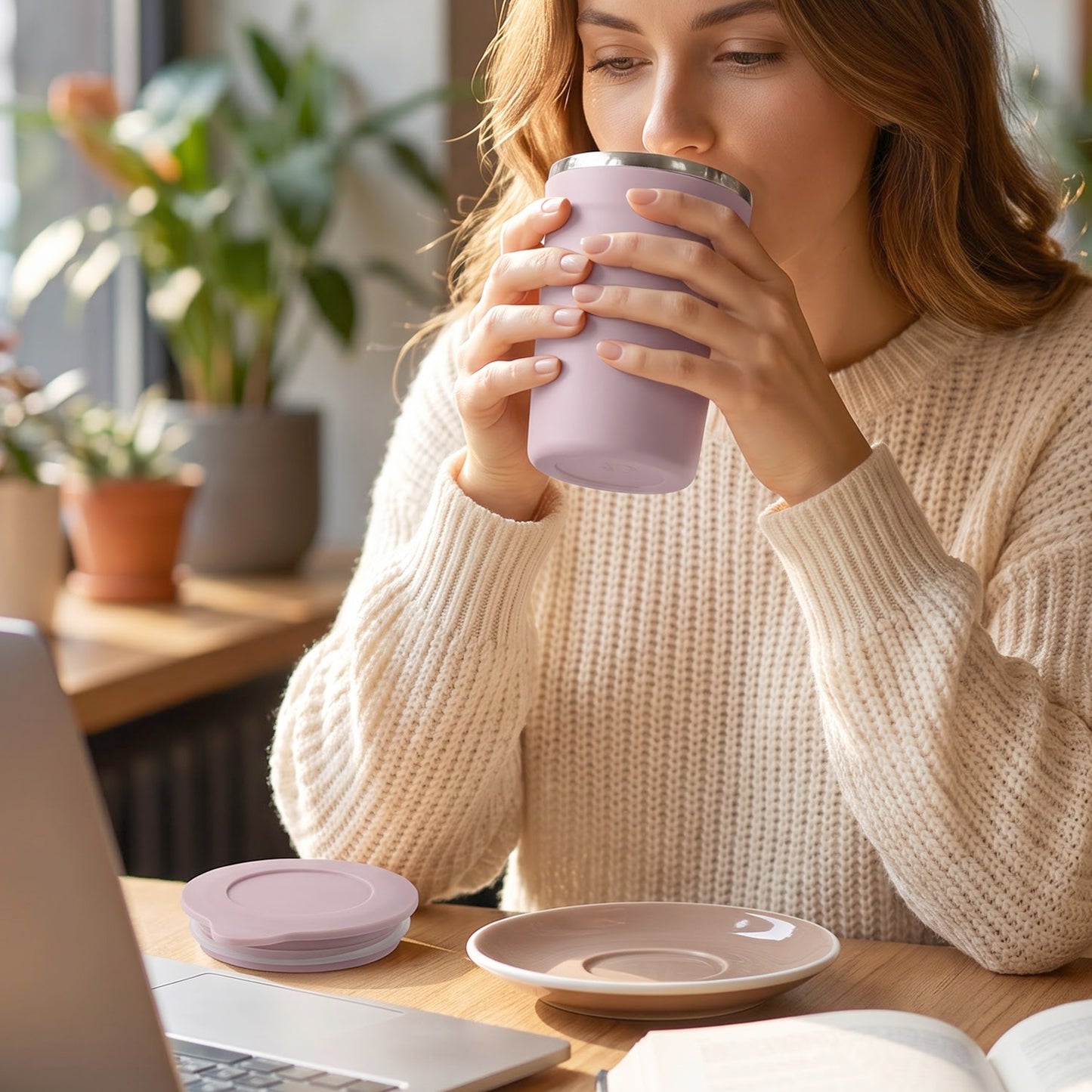 Apex Cozy Coffee Mug 450 Ml With Lid And Steel Rim For Desk Use (1 Pc)