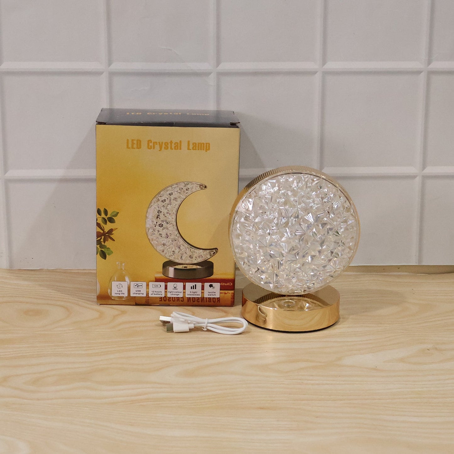Round Crystal Led Table Lamp Usb Rechargeable Touch Bedside Night Lamp (1 Pc)