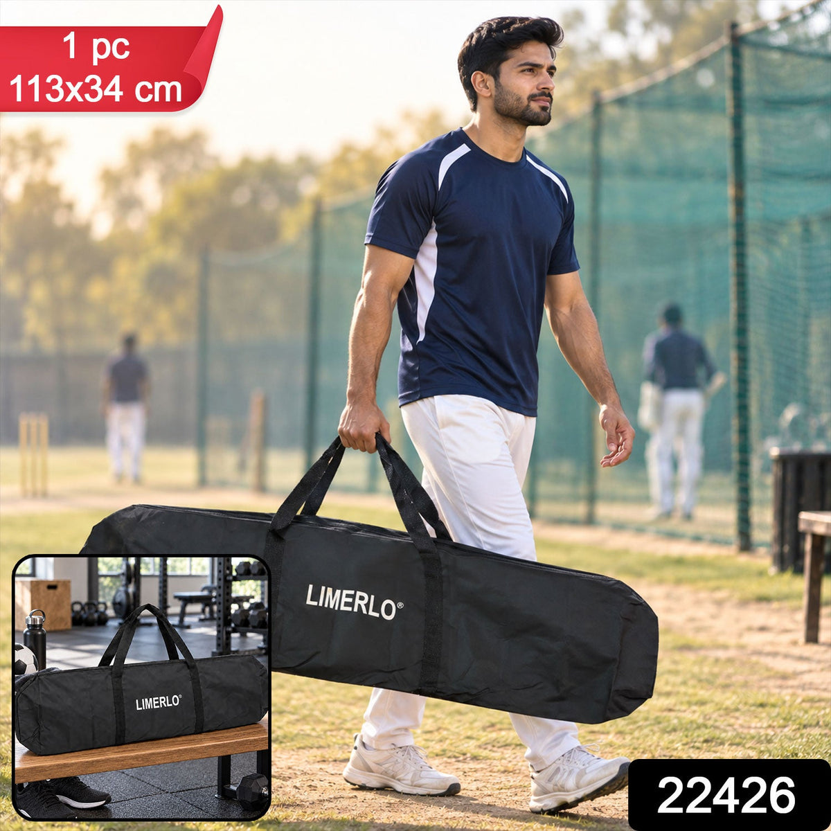 Large Wukusy sports kit bag with full zip closure and carry handles, measuring 113x34 cm for gym or travel use.