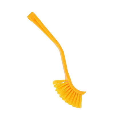 Multicolour plastic wash basin toilet seat cleaning brush by Wukusy, featuring a compact design for bathroom cleaning.