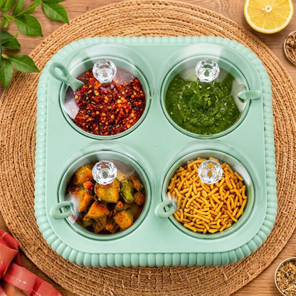 Dining Stand Jar Set With Lids And Spoons For Pickles And Snacks (4 Pc)