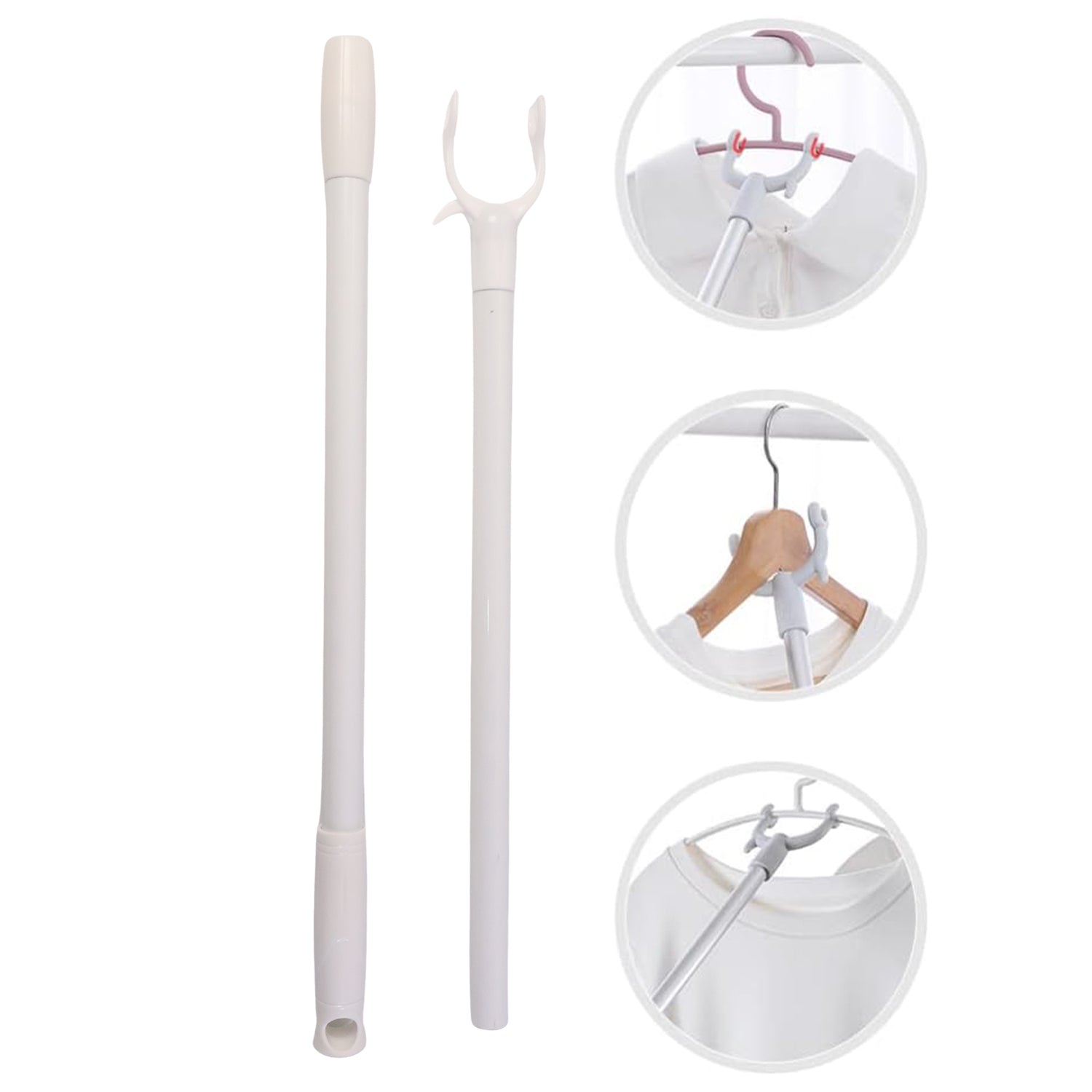 Wukusy premium long reach clothes hook rod, 120 cm, mounted for home improvement, with sturdy metal construction and wall brackets.