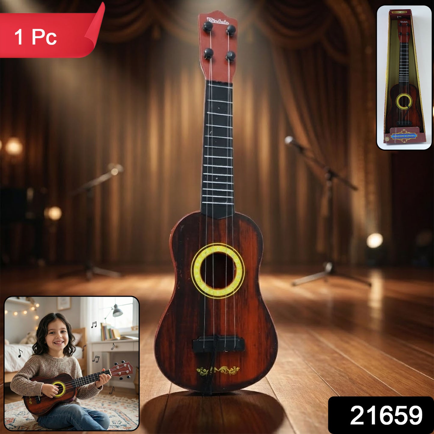 Classic Wooden Ukulele Guitar For Kids  Beginners (1 Pc)