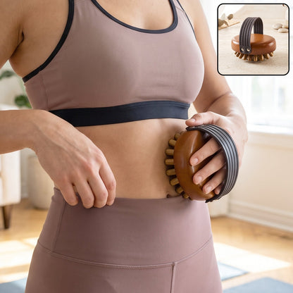 Handheld Wooden Anti Cellulite Body Massager Brush With Strap (1 Pc)