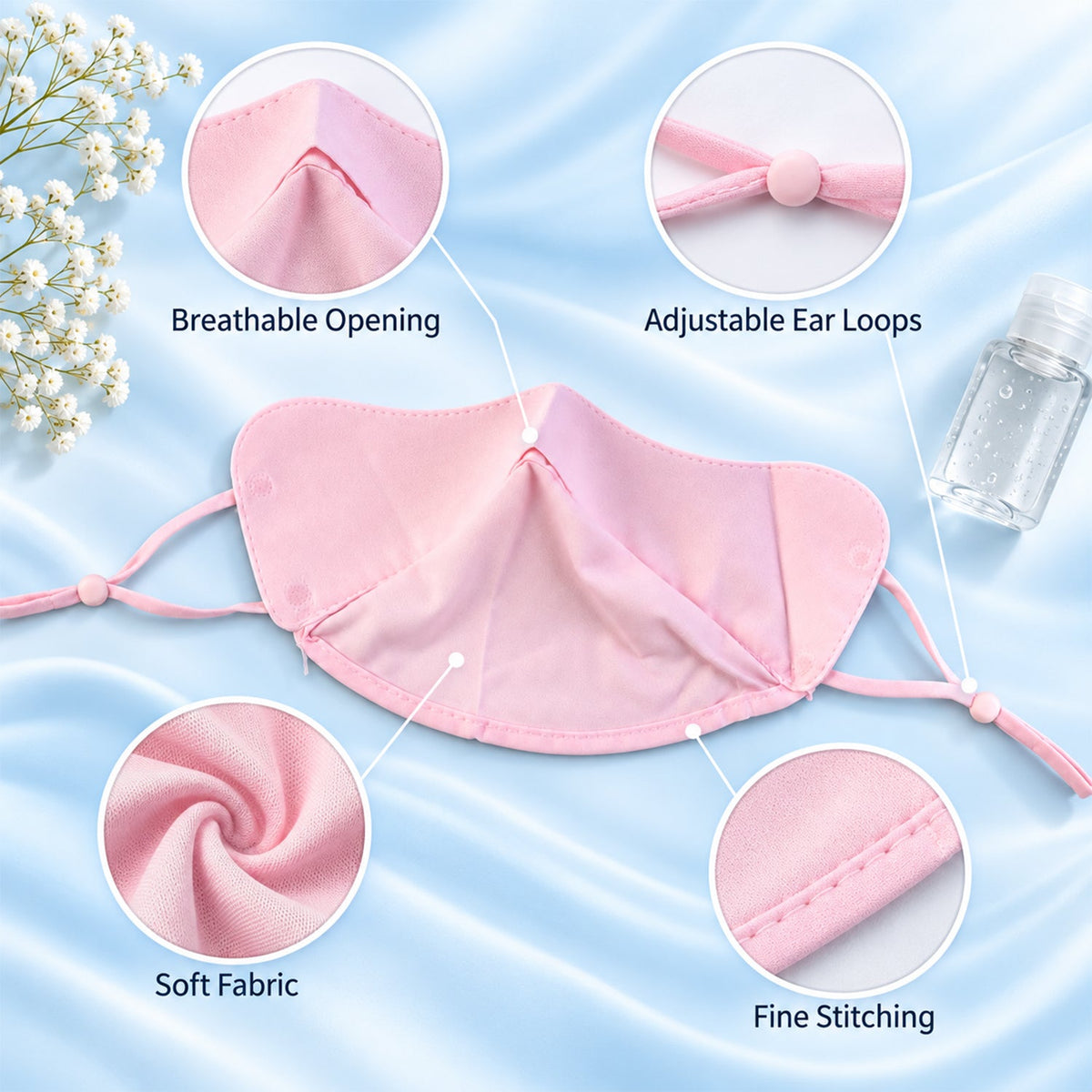 Reusable fabric face cover mask by Wukusy with adjustable ear loops, suitable for daily wear, shown on a neutral background.