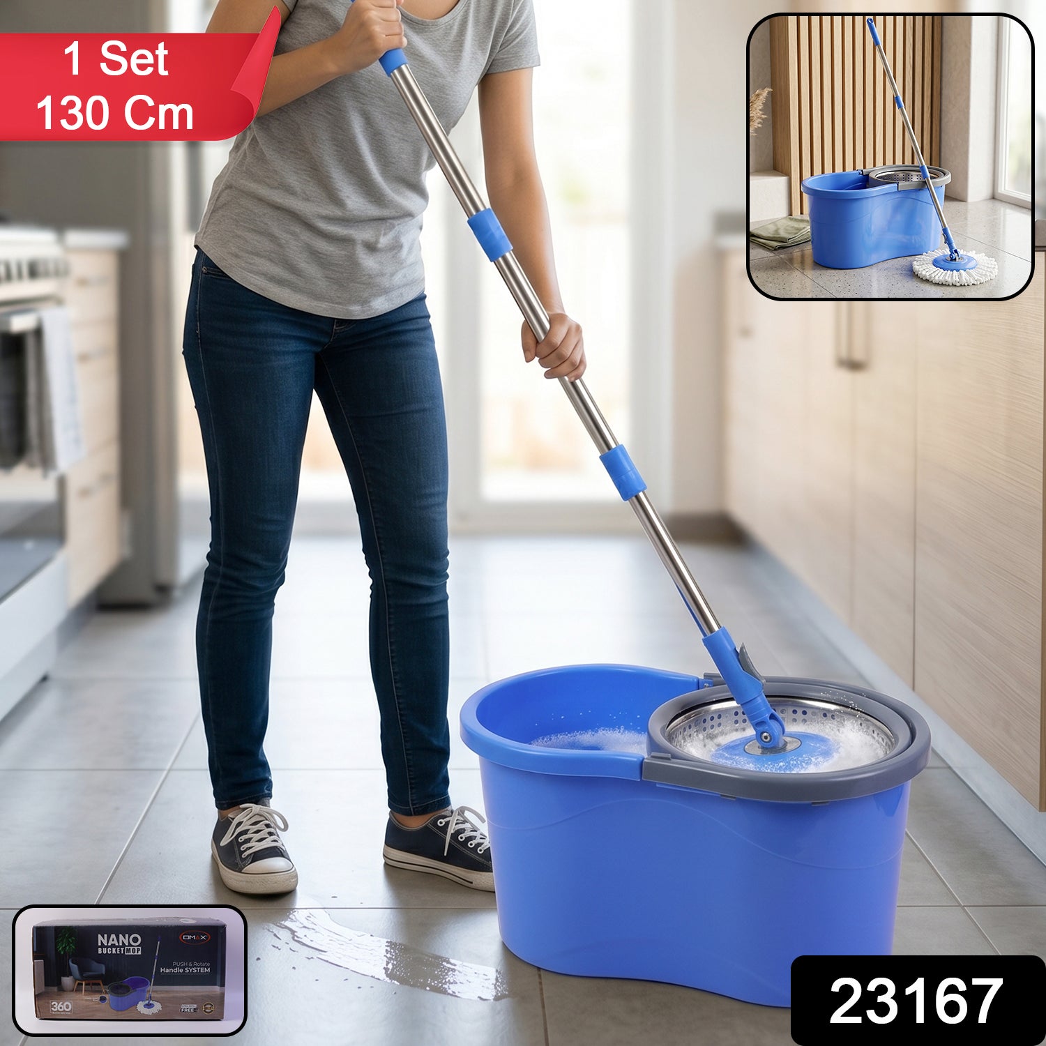 360 Degree Spin Mop Set With Bucket (1 Set 130 Cm Handle)