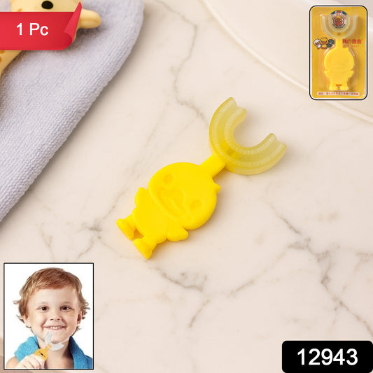 Wukusy cute cartoon duck U-shape baby toothbrush in mixed colors, designed for gentle baby dental care and oral hygiene.