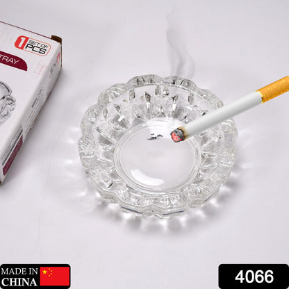 Round glass crystal cigar ashtray with Wukusy branding, ideal for home or office decor, indoor or outdoor use.