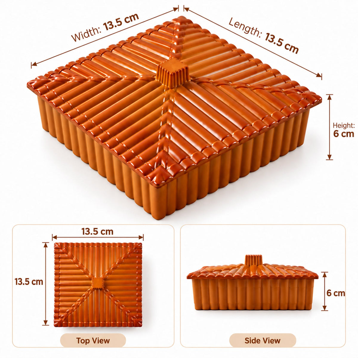 Wukusy multipurpose dry fruit snack storage box with four compartments and ribbed lid, ideal for organizing dried fruits and snacks.