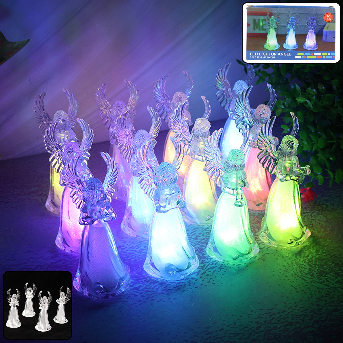Decorative Led Light-up Angel Figurines (12 Pc)
