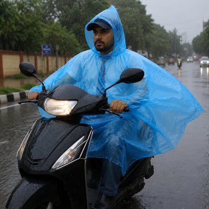 Disposable Rain Coat Hooded Full Sleeve Poncho For Bike Riders (1 Pc)