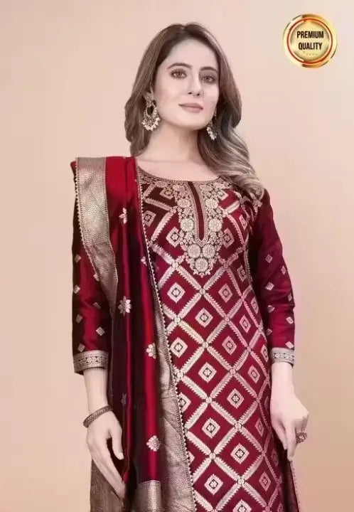 Exclusive Super Best Party Wear Salwar Suit Collection for Women – Art Silk Zari Woven Unstitched Set