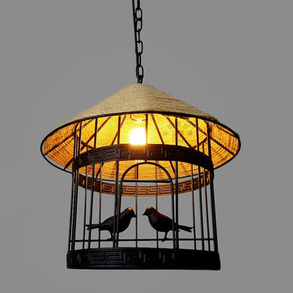 Hemp Rope Chandelier Retro Industrial Bird Light
