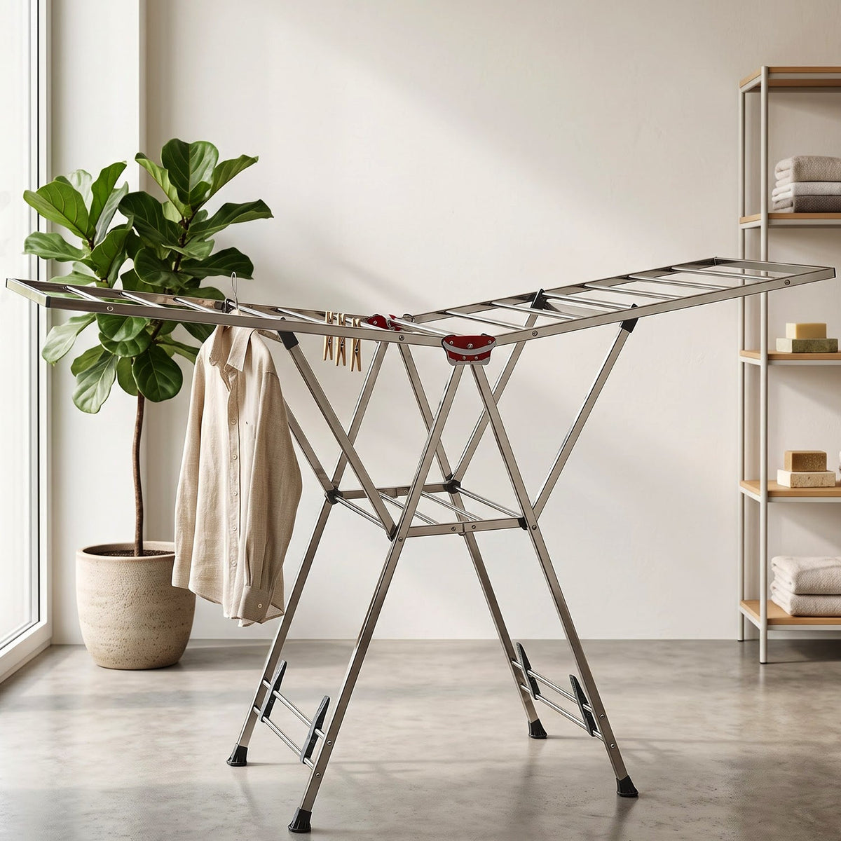 Heavy Duty Foldable Clothes Drying Rack With Wings For Indoor And Outdoor (1 Pc)
