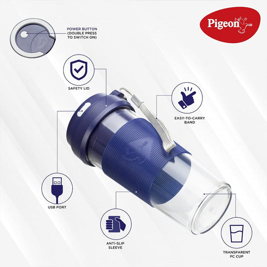 Pigeon Blendo-Personal Blender with Juicer Cup Jar, 330 ml (USB rechargeable) 528 W Hand Blender  (Blue)