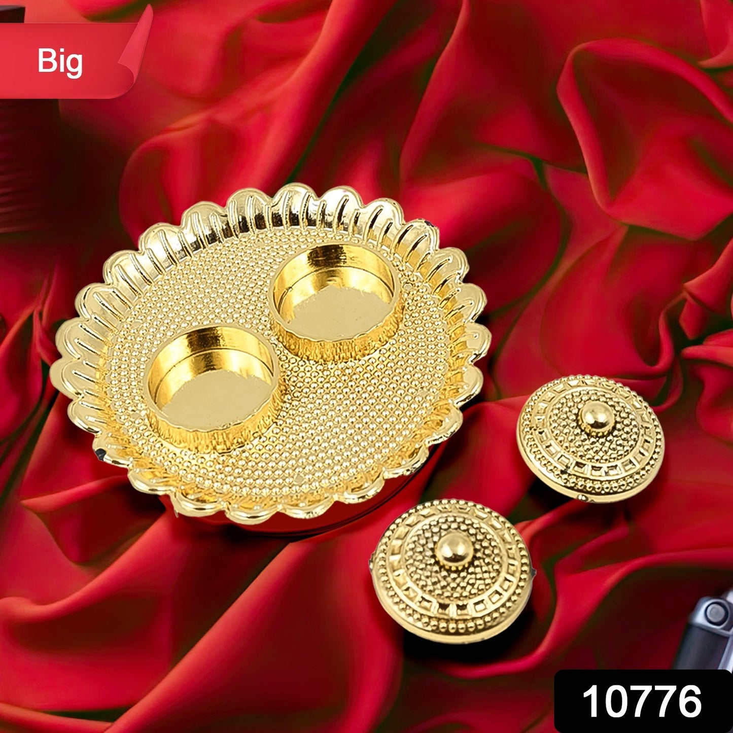 Wukusy round puja thali holder with kumkum compartment, large size, made of special puja material, suitable for religious rituals