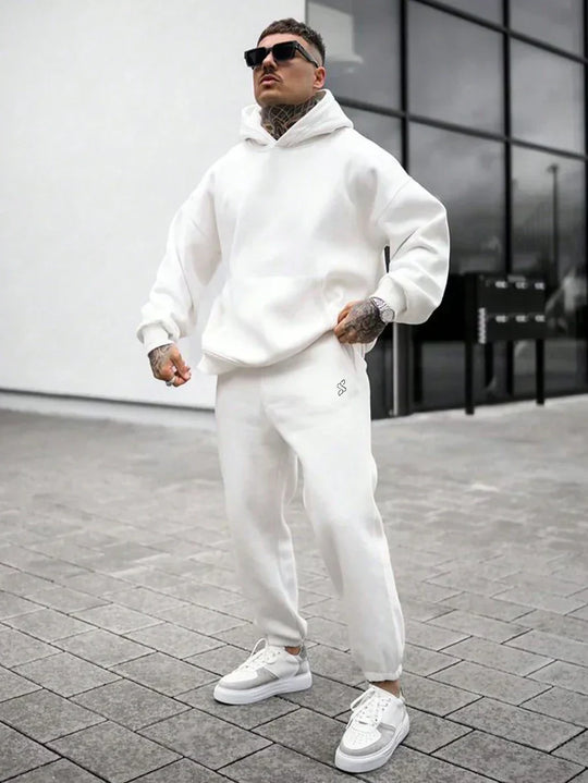 Stylish men's hoodie and sweatpants co-ord set by Drpshippr, featuring trendy, comfortable sweatshirt and matching pants.