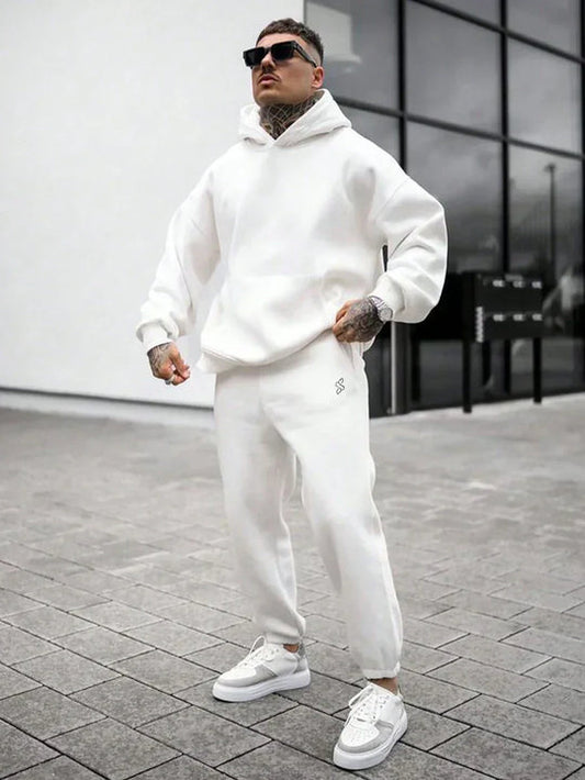 Stylish men's hoodie and sweatpants co-ord set by Drpshippr, featuring trendy, comfortable sweatshirt and matching pants.